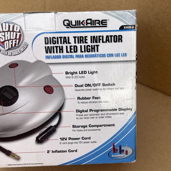 Bell Quik Aire Digital Tire Inflator with LED Light 83405-8 12 Volt 150 PSI New - Picture 7 of 11